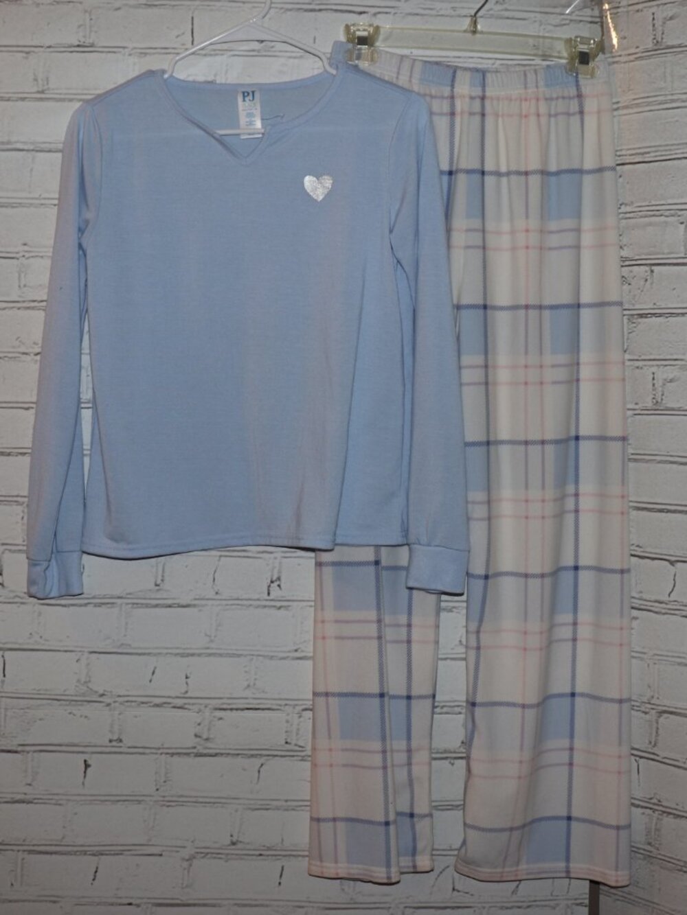 💙 PJ Place Pajama Set · Kids XXL (16) · Blue Top + Pastel Plaid Pants